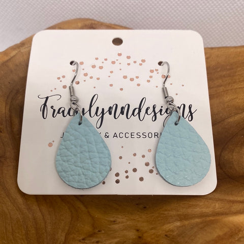 Custom Mint Textured Small Teardrop Leather Earrings