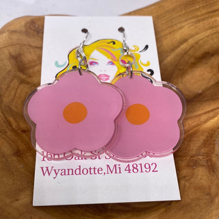 Acrylic Pink Orange Middle Dangle Earrings