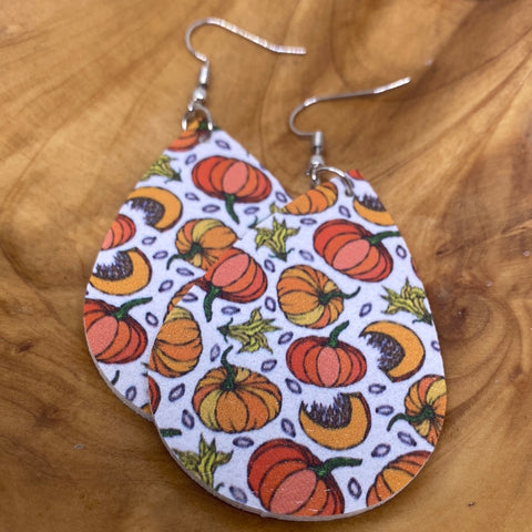 White Shades of Orange Fall Teardrop Earrings