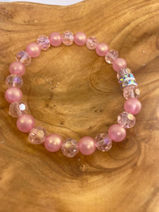 Custom Round Pink Clear Bead Stretch Bracelet