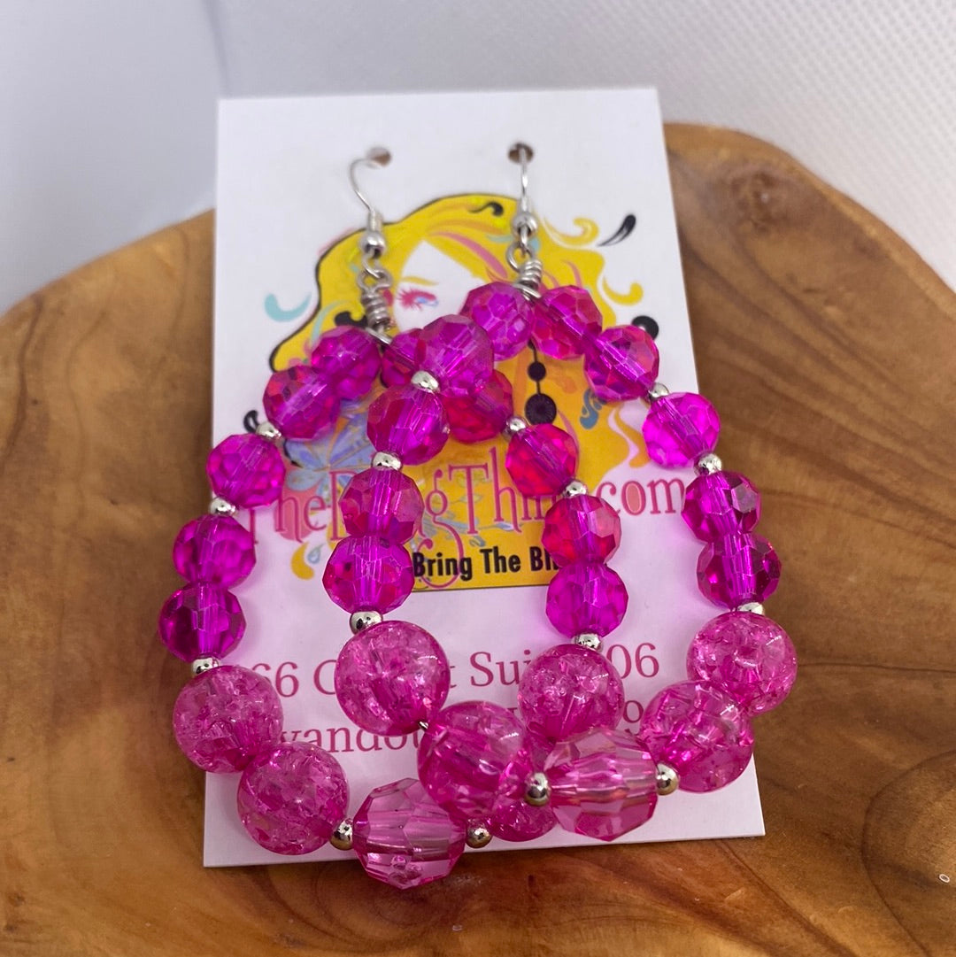 Custom Fucshia Pink Rondelle Bead Pink Round Solid Loop Earrings