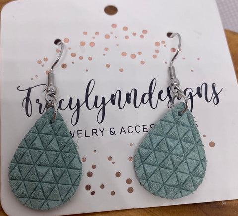 Custom Green Textured Small Teardrop Leather Earrings