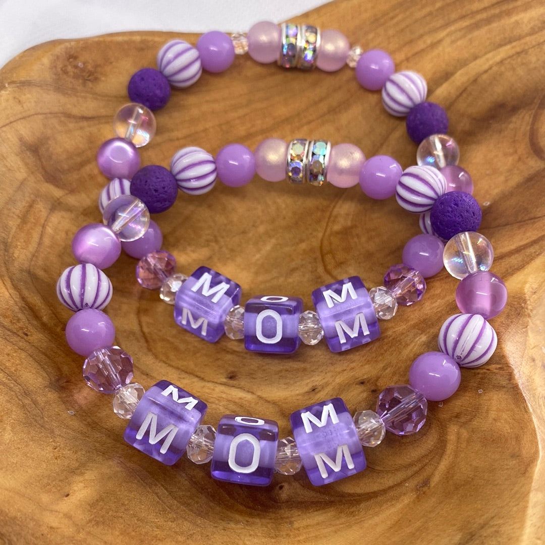Custom Mom Square Bead Stretch Bracelet