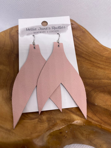 Pink Mermaid Tail Surgical Stainless Steel Handmade in USA Leather Earrings