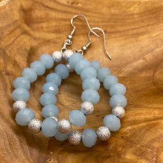Custom Light Blue Rondelle Bead Silver Ball Loop Earring
