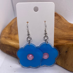 Custom Acrylic Daisy Flower Dangle Earring Blue