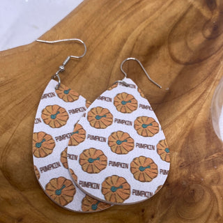 White Base Orange Pumpkins Fall Teardrop Earrings