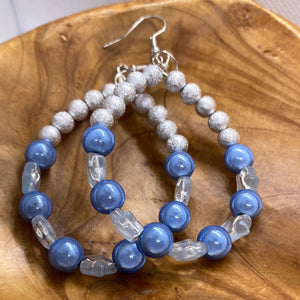 Custom Blue Round Bead Stars Silver Accents Loop Earrings