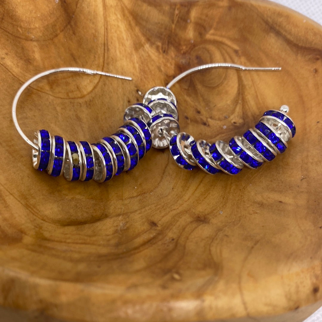 Blue Silver Rhinestone Hoop Earrings