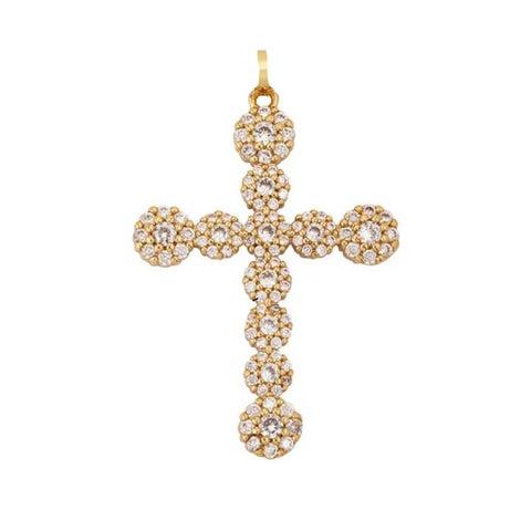 Gold Tone Large Rhinestone Cross Charm Necklaces Bracelet