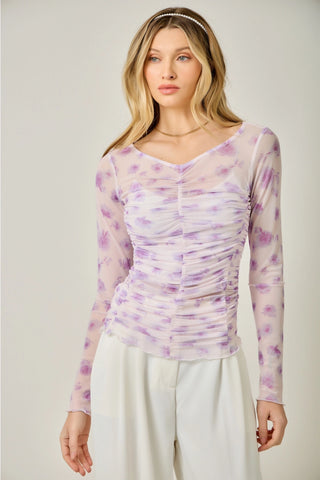 Long Sleeve Lavender Purple  Mesh Layering Top