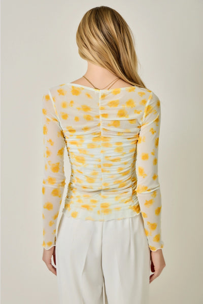 Long Sleeve Yellow Mesh Layering Top