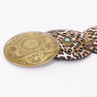 Faux Leather Leopard Print Disc Belt