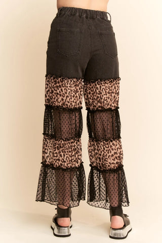 Leopard Print High Rise Fit Denim Flare Pants