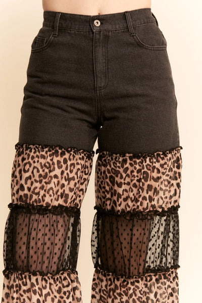Leopard Print High Rise Fit Denim Flare Pants