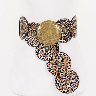 Faux Leather Leopard Print Disc Belt