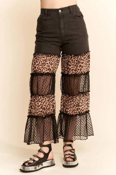 Leopard Print High Rise Fit Denim Flare Pants