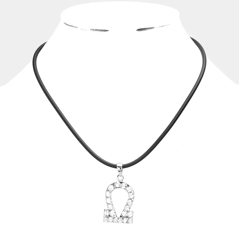 Black Choker Necklace with libra zodiac sign pendant on rubber chain