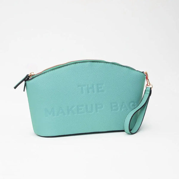 Light Blue Embossed Faux Leather Makeup Cosmetic Bag