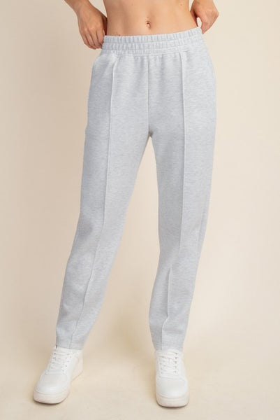 Rae Mode Modal Poly Span Scuba Fabric Pintuck Pants Joggers Light Grey