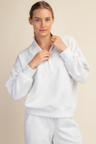 Rae Mode Modal  Luxe Half Zip Jacket Lt Grey