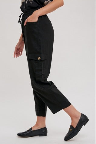 Cropped Length Linen Cargo Pants