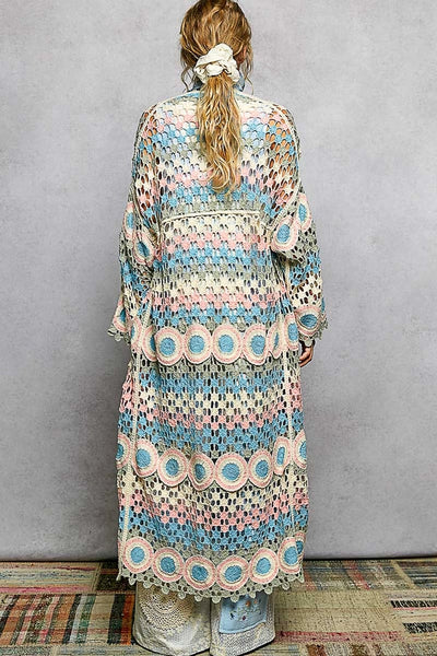 Long Sleeve Crochet Stripe Open Knit Cardigan