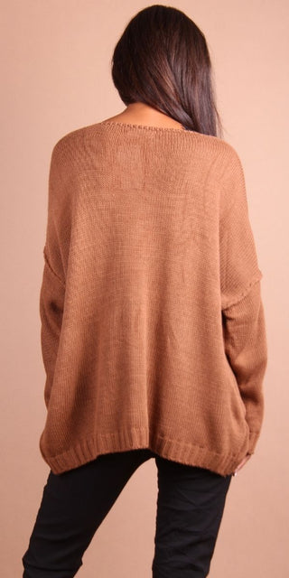 Long Sleeve Mocha Brivido V Neck Sweater