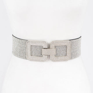 Plus Size Silver Rhinestone Stretch Belt