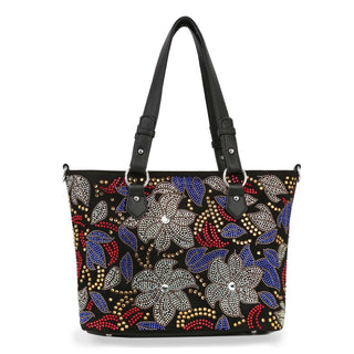 Faux Leather Floral Rhinestone Multi Color Tote Purse