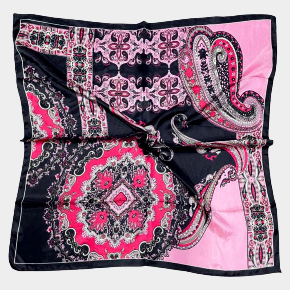 Paisley Printed Navy Pink Satin Scarf Shawl