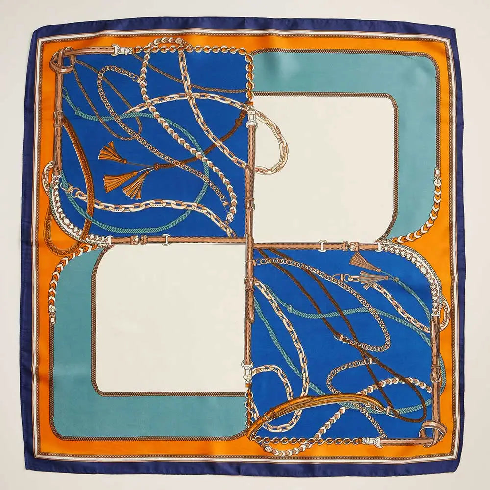 Navy Rope Square Silky Satin Scarf