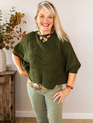 Textured Olive Green Statement Sweater