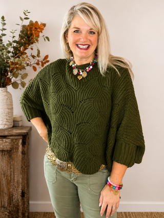 Textured Olive Green Statement Sweater