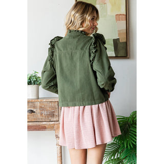 Long Sleeve Ruffle Jacket Zips and Buttons Coat