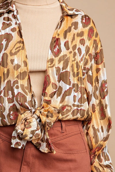 Tie Front Olive Leopard Print Cardigan Top Shrug Kimono