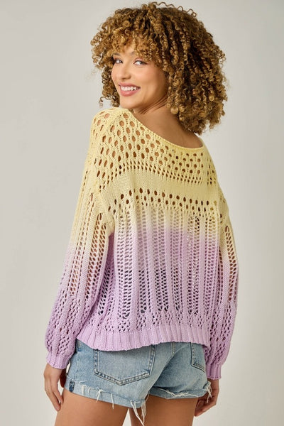 Ombre Open Stitch Knit Pullover Sweater