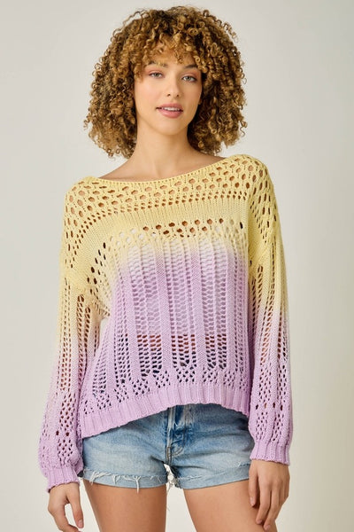 Ombre Open Stitch Knit Pullover Sweater