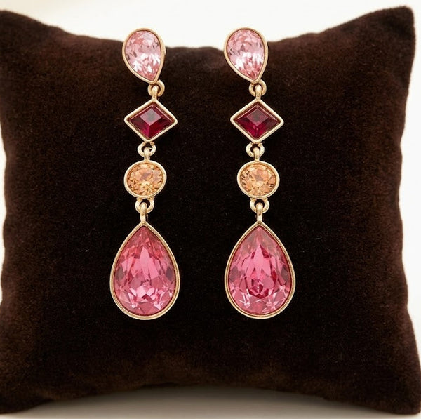 Shades Of Pink Orange Dangle Crystal Earrings