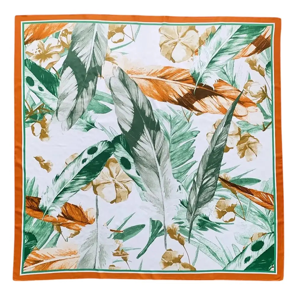 Orange Green Nature Inspired Feather Square Scarf