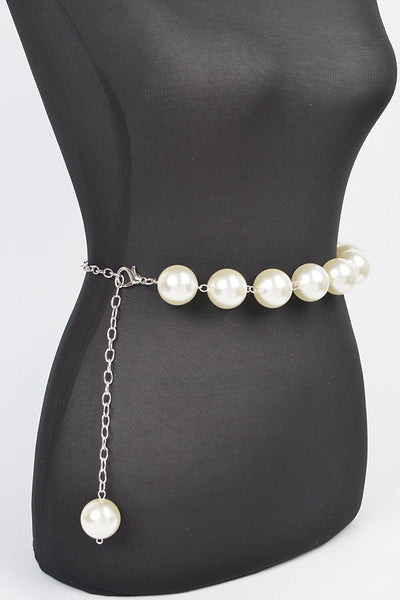 Oversize Pearl Silver Tone Chain Belt