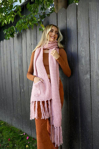 Blush Oversize Two Pocket Tassel Scarf
