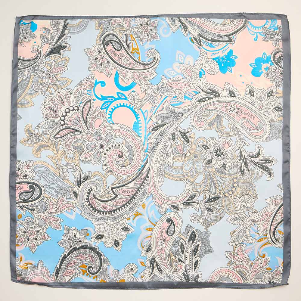 Pastel Paisley Pattern Printed Silky Satin Scarf