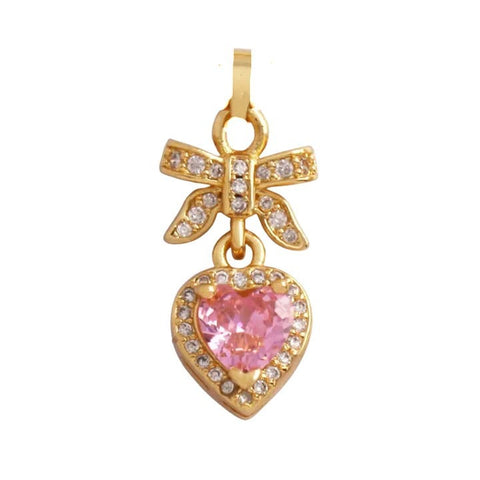 Pave Bow and Gold Pink Stone Charm