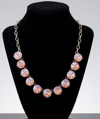 Pink Crystal Necklace with Silver Paperclip Chain