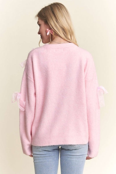 Pink Bow Applique Sweater