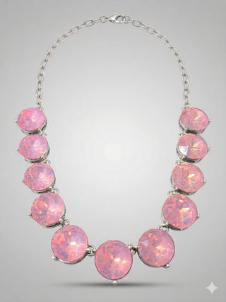 Pink Crystal Necklace with Silver Accents