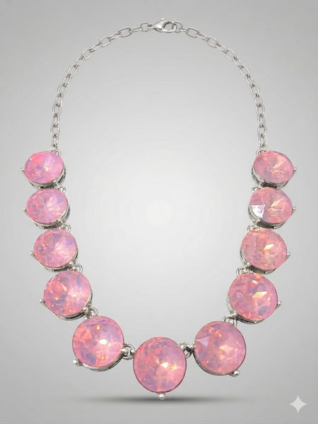 Pink Crystal Necklace with Silver Accents