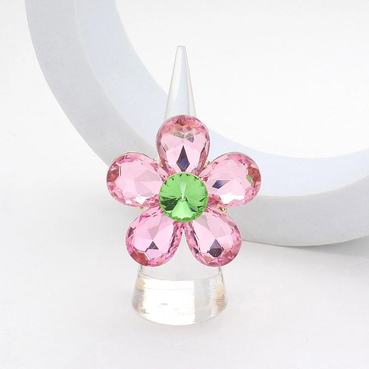 Pink and Green Flower Cluster Stretch Ring