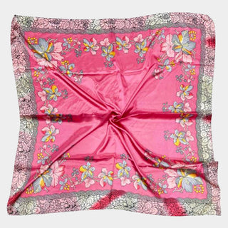 Pink Flower Pattern Silky Satin Scarf Scarve